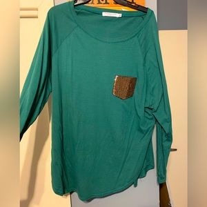 Chic Soul Glitter Pocket Long sleeve tee 1X